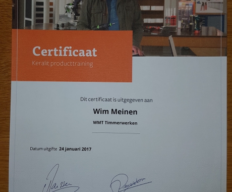 Certificaat Keralit producttraining.